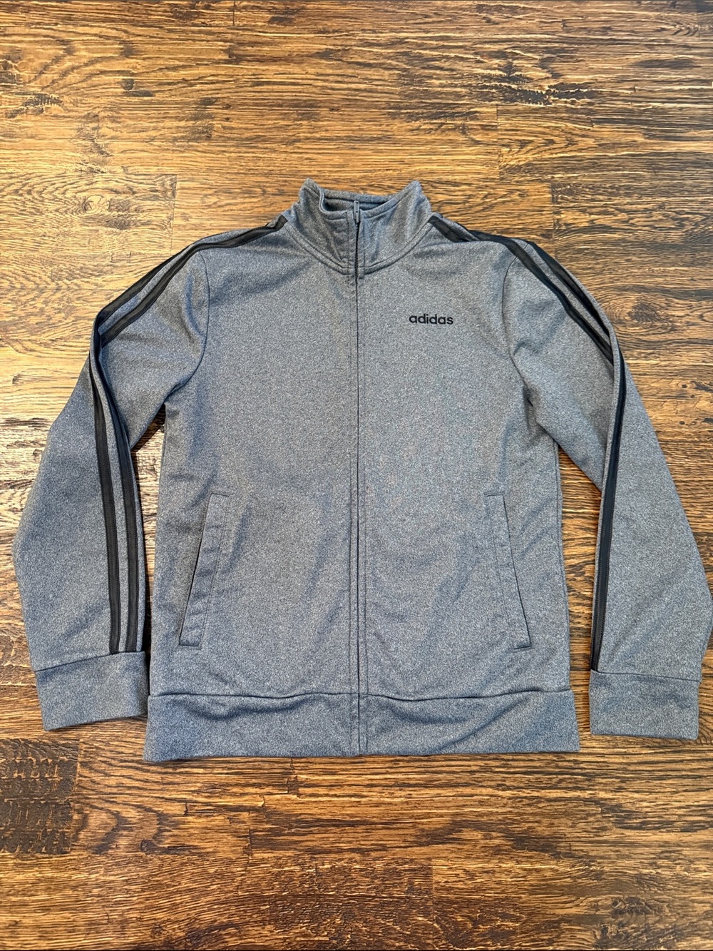 adidas Gray Full-Zip Performance Jacket with Black Stripes